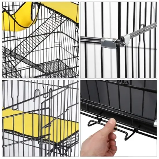 Yaheetech 4 Tiers Rolling Metal Cat Cage on Wheels Black image {4}