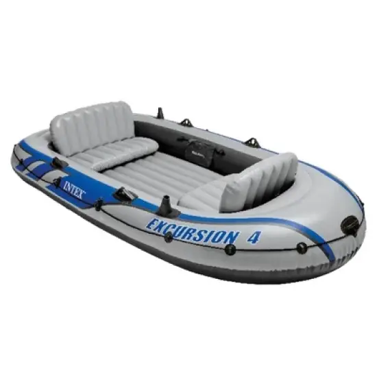 Intex Excursion 4 Inflatable River/Lake Boat Raft Set & Motor Mount Kit image {1}
