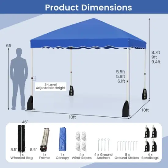 Tangkula 10 X 10 FT Pop up Canopy Tent Portable Foldable Patio Shelter w/ Wheeled Bag image {8}