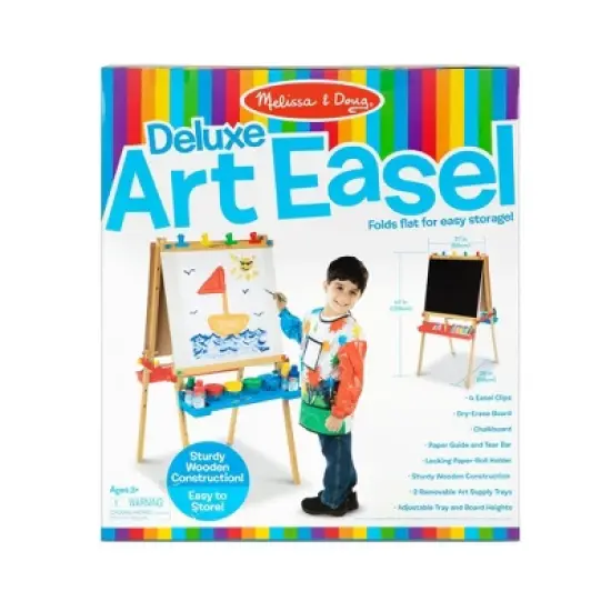 Melissa & Doug Deluxe Standing Art Easel - Dry-Erase Board, Chalkboard, Paper Roller image {2}