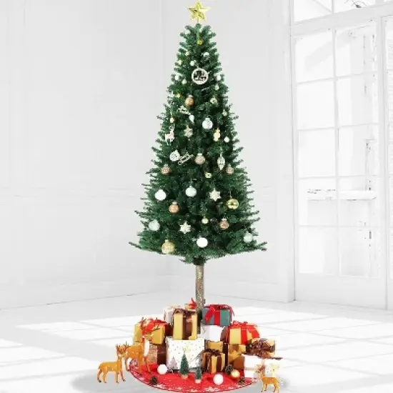 6/7.5FT Pre-Lit Pencil Christmas Tree, Slim Artificial Alpine Tree with LED Lights, Metal Stand, Skinny Holiday Decor for Room, Apartment, Office image {2}