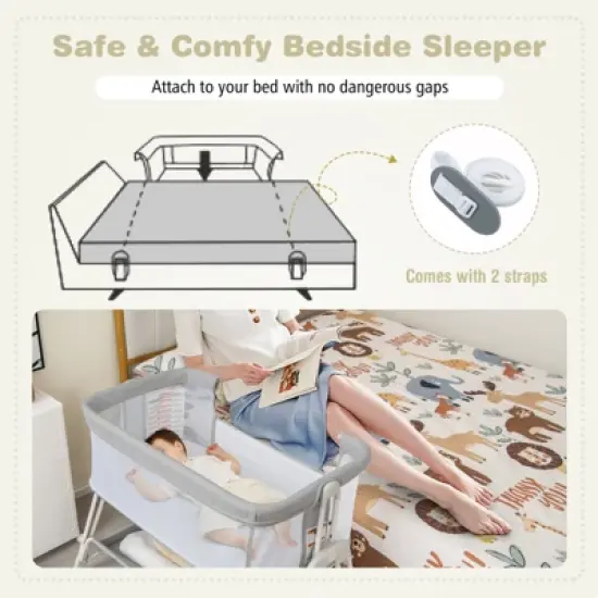 Infans Baby Bedside Bassinet Bed Folding Portable Adjustable Crib w/ Storage image {2}