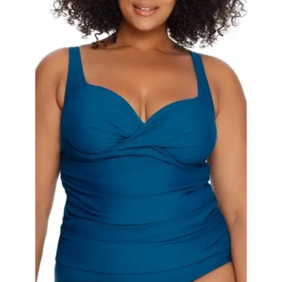 Birdsong Women's Plus Size Deep Ocean Shirred Underwire Tankini Top - S30159P-DPOD image {2}