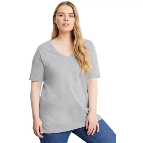 June + Vie by Roaman's Women&rsquo;s Plus Size Short-Sleeve V-Neck One + Only Tunic image {7}
