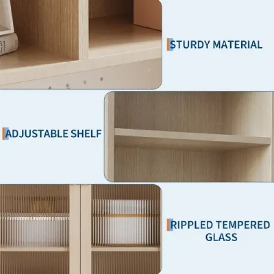 Kitchen Pantry Cabinet,71-Inch Freestanding Storage Cupboard with 7 Compartments, DIY Pegboard, 2 Glass Doors & Adjustable Shelves image {7}