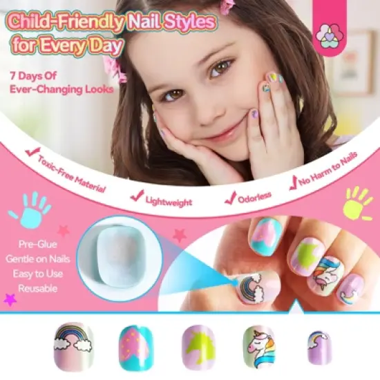 Saviland Kids 7-Pack Press-On Nails Kit - 168PCS Pre-Glued Retro Floral Designs for Girls 8-12 Years with Adhesive Tabs.(Holiday Gift Set) image {3}