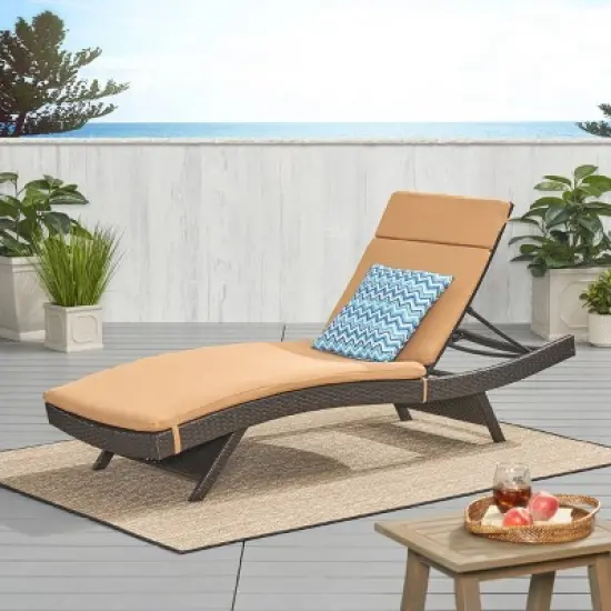 Salem Brown Wicker Adjustable Chaise Lounge - Caramel - Christopher Knight Home: UV & Weather-Resistant, Iron Frame, No Assembly Required image {3}