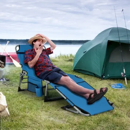 Costway Outdoor Folding Chaise 5-Position Lounge Chair with Face Hole &Adjustable Footrest Blue/Black/Beige/Navy Blue image {1}