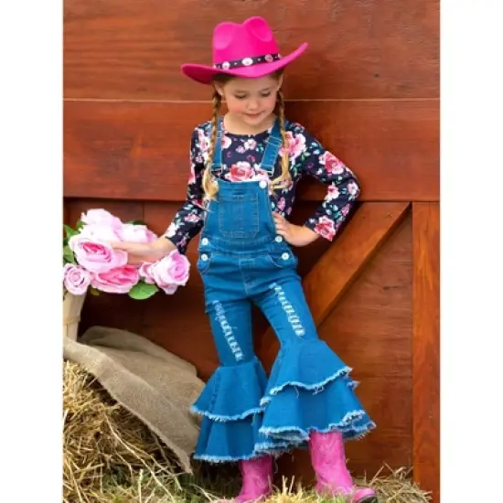 Girls Fall Florals Flared Overall Set - Mia Belle Girls image {2}