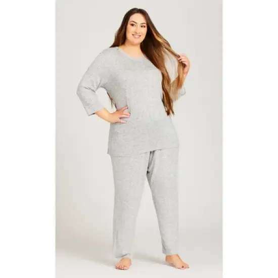 Women's Plus Size V Plain Hacci Top - gray | AVENUE image {2}