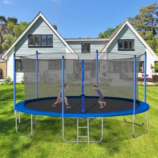 ELJGET 14 ft Trampoline for Adults/Kids with Safety Enclosure Net & Ladder, Heavy Duty Outdoor Recreational Trampolines for Family, Blue image {2}