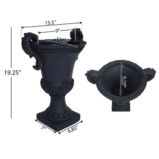 Syemin Planter, Antique Urn Style Planter, Elegant Decorative Flower Pot for Garden, Patio, Porch, Black, 15.5"*11.25"*19.25" image {1}