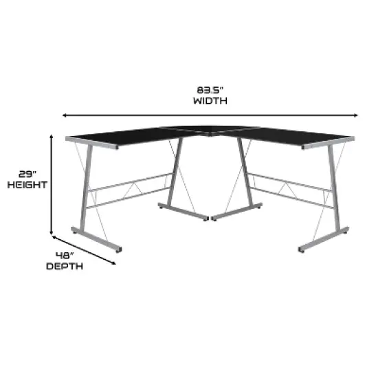 BlackArc L-Shaped Gaming Desk with Tempered Glass Top and Powder Coated Steel Frame image {3}