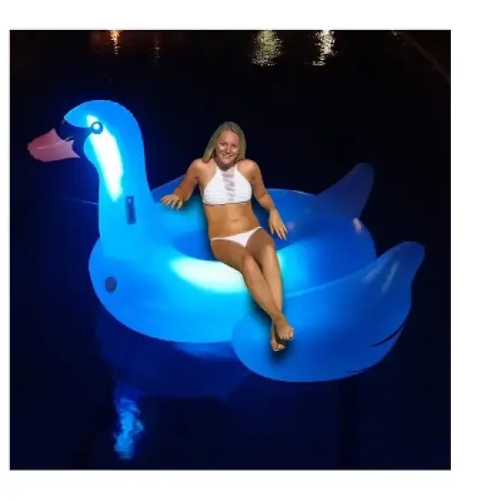 Swim Central 75" Inflatable LED Lighted Color Changing Swimming Pool Ride-On Swan Float Lounger image {1}