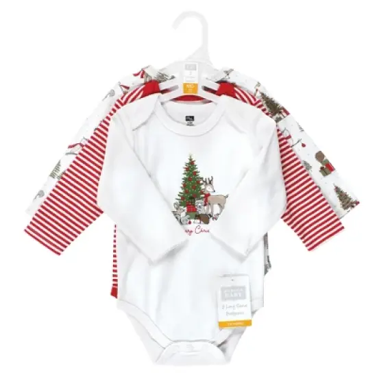Hudson Baby Unisex Baby Cotton Long-Sleeve Bodysuits, Christmas Forest 3-Pack image {1}