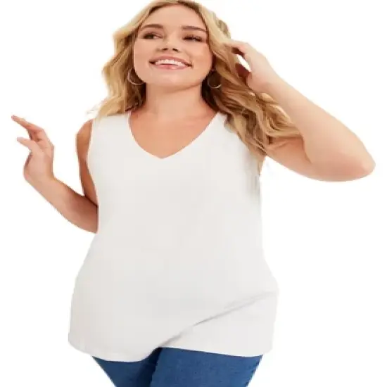 June + Vie by Roaman's Women&rsquo;s Plus Size V-Neck One + Only Tank Top image {1}