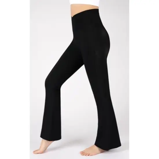 90 Degree by Reflex Womens Ribbed Interlink Madison Crossover Elastic Free V-Back Ankle Flared Pant image {1}
