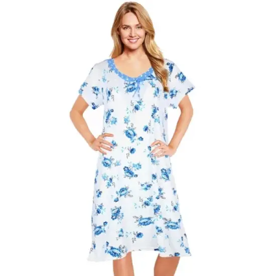 JEFFRICO Womens Nightgowns Short Sleeve Sleepwear Soft Pajama Dress Nightshirts image {14}