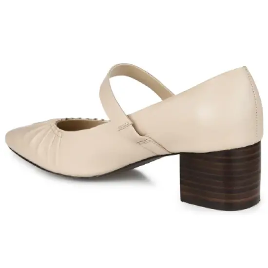 Journee Signature Womens Genuine Leather Ellsy Mary Jane Low Stacked Heel Square Toe Pumps image {6}