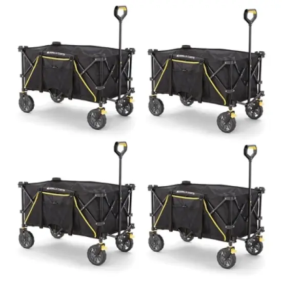 Gorilla Carts 4-Pack Collapsible Folding Outdoor Utility Wagon with 7 Cu Ft Oversized Bed, 150 lb Load Rating, Zippered Pockets and Cup Holders, Black image {6}