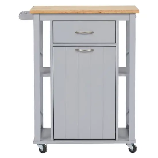 Yonkers Contemporary Kitchen Cart with Wood Top Light Gray - Baxton Studio image {1}