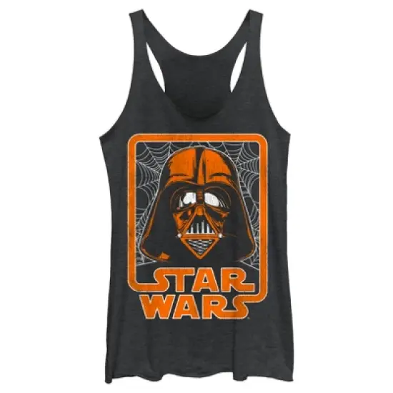 Women's Star Wars Halloween Darth Vader Spooky Spider Webs Logo Racerback Tank Top image {3}