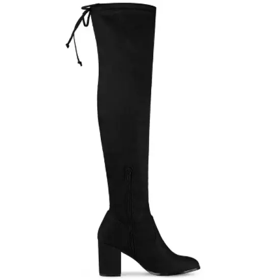 Allegra K Women's Round Toe Chunky Heel Over The Knee High Boots image {6}