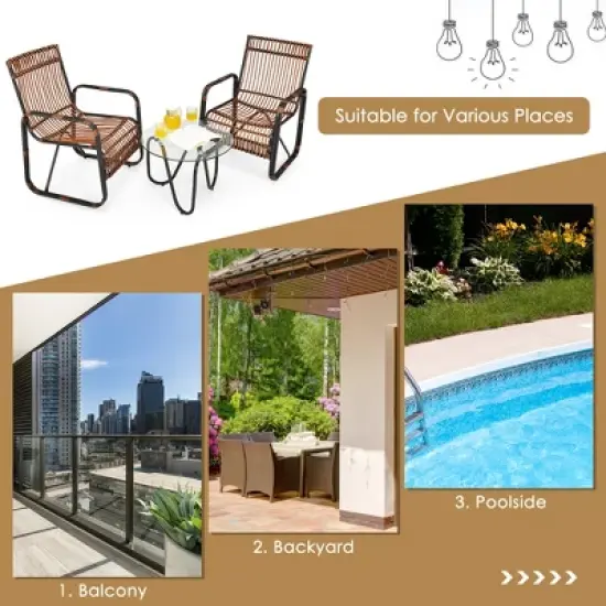 Costway 3PCS Patio Rattan Furniture Set Conversational Sofa Coffee Table Garden image {5}