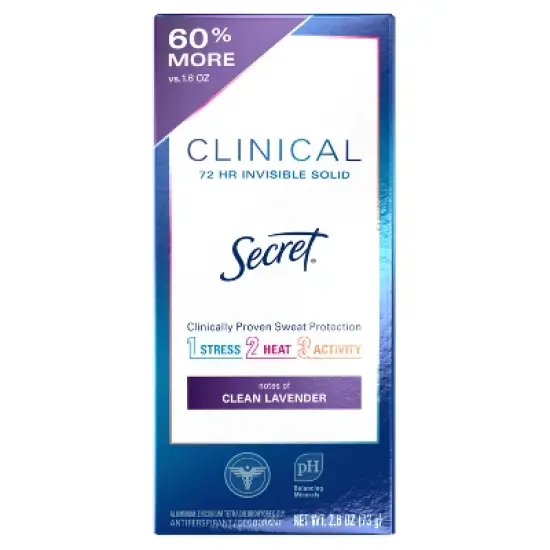 Secret Clinical Strength Invisible Solid Clean Antiperspirant & Deodorant for Women Lavender image {1}