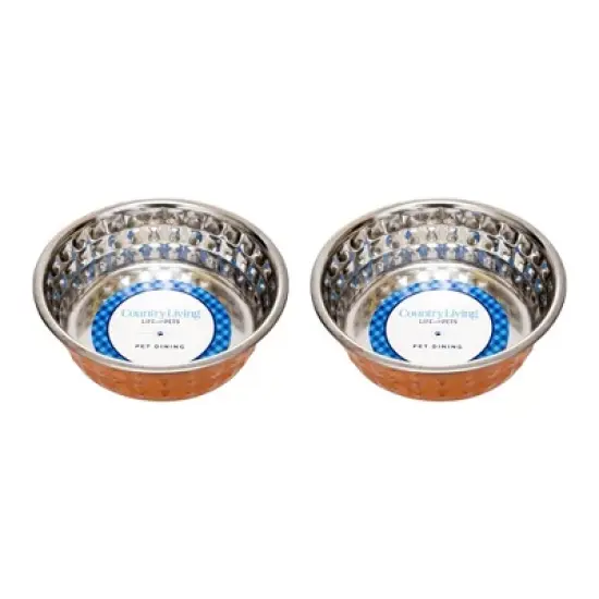 Country Living Set of 2 Hammered Stainless Steel Dog Bowls &ndash; Available in 2 Sizes & 4 Color Options image {9}