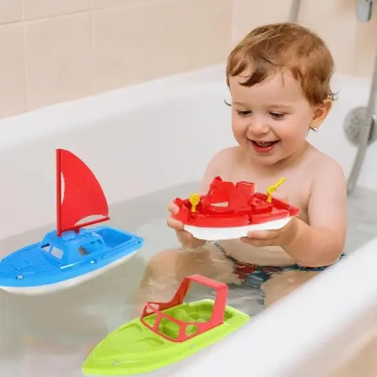 Toy Boats, 3 PCS Boat Bath Toy Toddler Pool Toys, Toy Boats for Water Play Plastic Toy Boats for Toddlers 1-3 image {2}