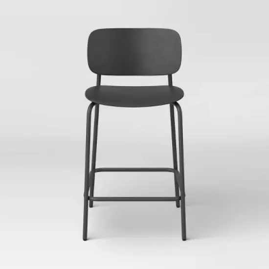 Set of 2 24" Molded Plastic with Metal Base Counter Height Barstool Black - Room Essentials&trade; image {2}