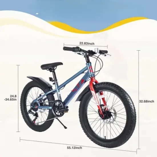INFURNIC Bicycles, 20 Inch Kids Bicycles with Adjustable Seat, Mountain Bike for Boys and Girls, Gray, 55.12"*22.83"*32.68" image {1}