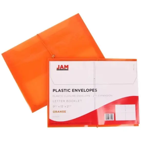 JAM Paper 9 3/4'' x 13'' Plastic Envelopes with 2 5/8" Expansion, Elastic Closure, Letter Booklet - Orange: Large File Binder image {3}