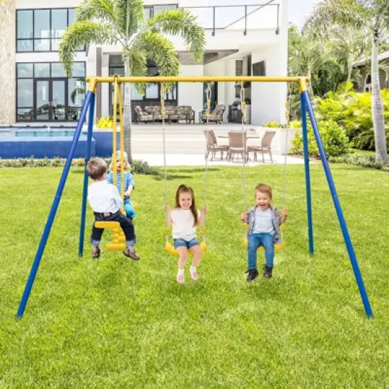 Costway Metal Swing Set for Backyard with A-frame Stand & Adjustable Hanging Ropes image {3}