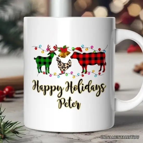 Farm Animal Buffalo Plaid Christmas Mug, Farmhouse Gift (Non-Custom Only)| OrnamentallyYou image {4}