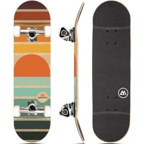 Magneto Skateboard | Maple Wood | ABEC 5 Bearings | Double Kick Concave Deck | For Beginners, Teens (Retro Sun) image {8}