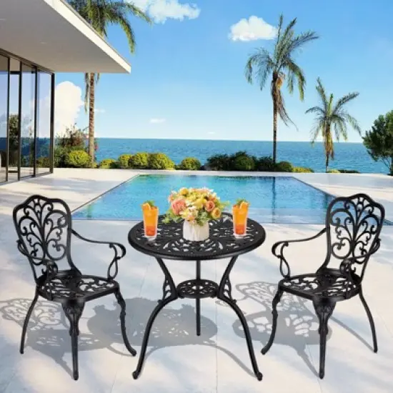TROPOW 3 Piece Bistro Set, Outdoor Bistro Table and Chairs Set of 2, Rust-Resistant Cast Aluminum All Weather Patio Outdoor Bistro Set with Umbrella image {7}