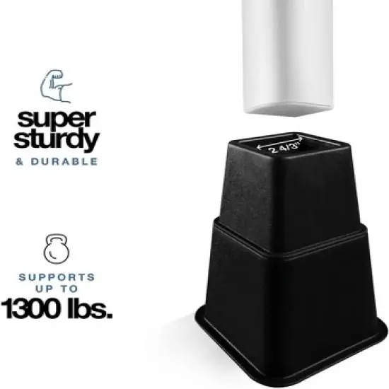 Adjustable Bed Risers - Heavy Duty Furniture Riser Set of 4 in Heights of 8, 5, or 3 Inches for Table risers, Bed Frame Risers in Black &ndash; Homeitusa image {7}