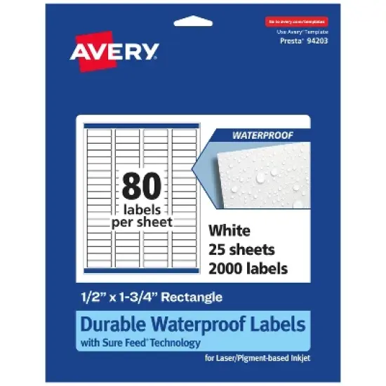 Avery Waterproof Rectangle Labels with Sure Feed, .5" x 1.75" image {9}