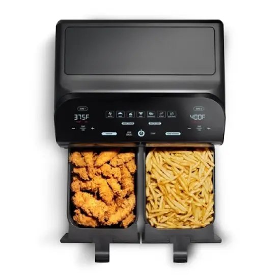 Gourmia 10-Qt. Dual Basket Digital Air Fryer with Smart Finish & Match Cook Black Stainless Steel: 1-Year Warranty, Dishwasher-Safe Parts image {3}