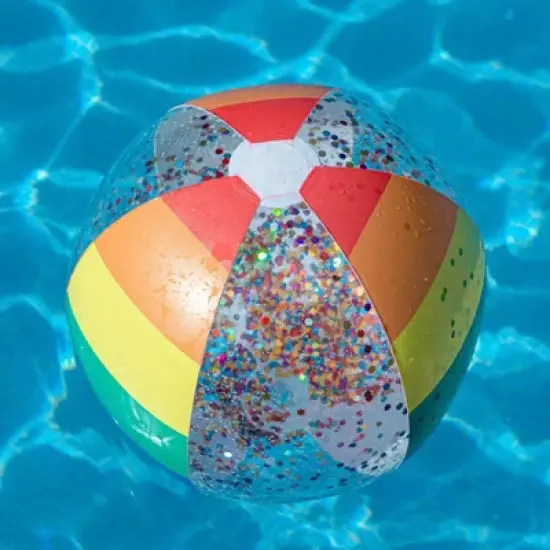 PoolCandy Inflatable Jumbo Beach Classic Rainbow Glitter Ball Ultra Durable Fun In The Sun For Hours Great For Pools, Lakes, And More image {3}