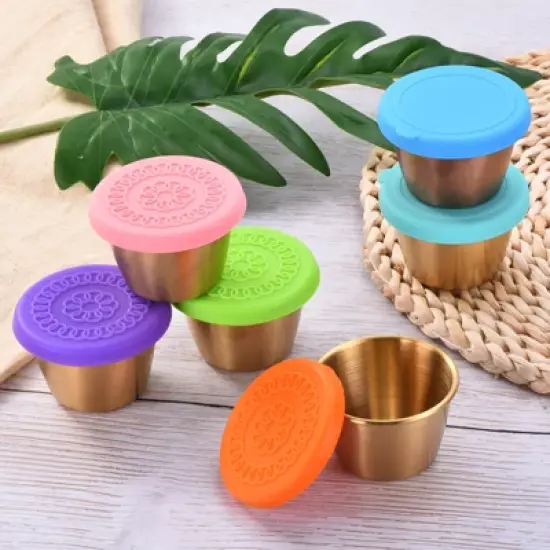 Unique Bargains Silicone Stainless Steel Leak-proof Orange Lids Food Containers image {4}