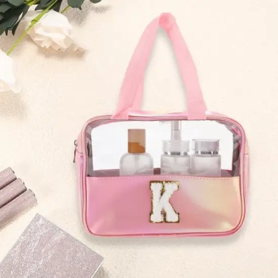 Unique Bargains Women's Clear Letter K Makeup Bag Pink 1 Pc image {1}