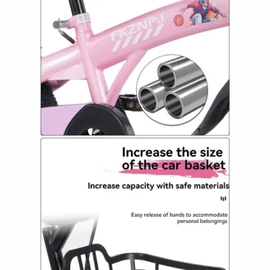 NicBex 16" Kids Bike with Detachable Training Wheels for Girls & Boys Aged 4-8,Height 41-53",Carbon Steel Frame,Heavy Duty Front Basket image {10}