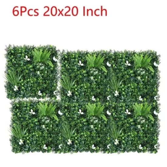 6PCS 20"x20" Artificial Grass Wall Faux Mixed Flowers & Plants Hedge Screen image {5}