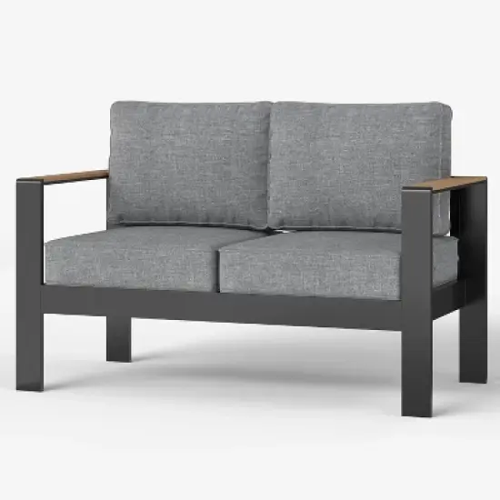 LayinSun Outdoor Patio Furniture Aluminum Loveseat, All-Weather Metal Sofa with 5" Thick Cushions for Porch, Balcony image {8}