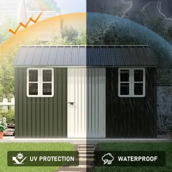 AMERLIFE 12x10.3x8.1 FT Galvanized Steel Outdoor Storage Shed image {5}