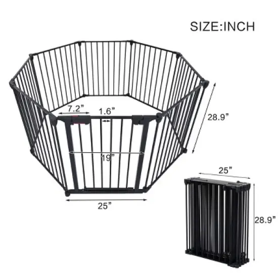 200" Adjustable Safety Gate 8 Panels Play Yard Metal Doorways Fireplace Fence Christmas Tree image {10}
