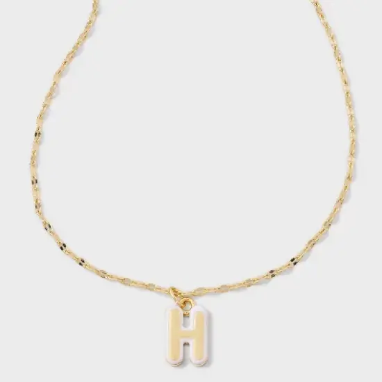 14K Gold Dipped Enamel Initial Pendant Necklace - A New Day&trade; Gold/White image {11}